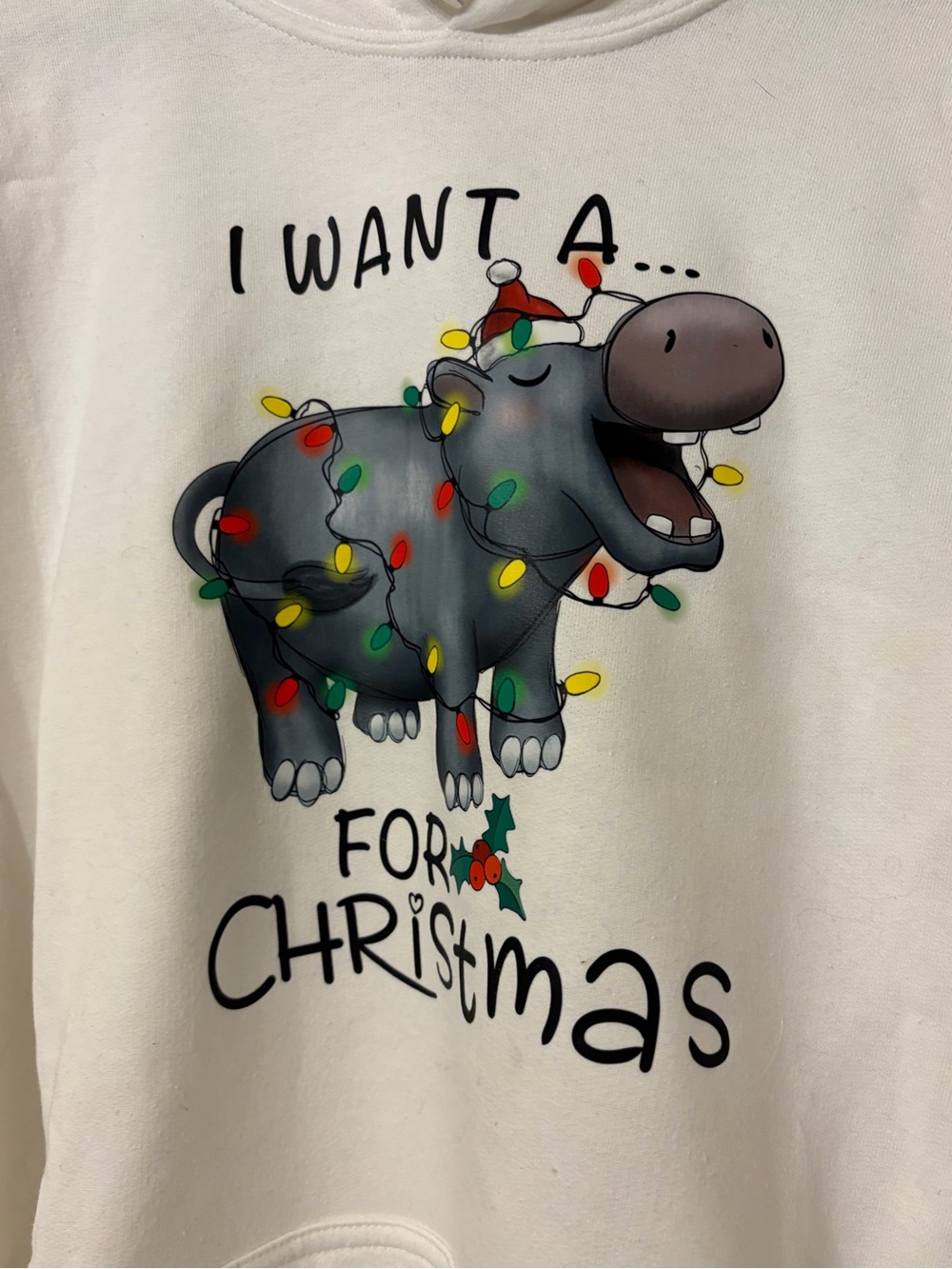 Women’s Large Gildan Hoodie Sweatshirt Hippo Christmas Sweatshirt